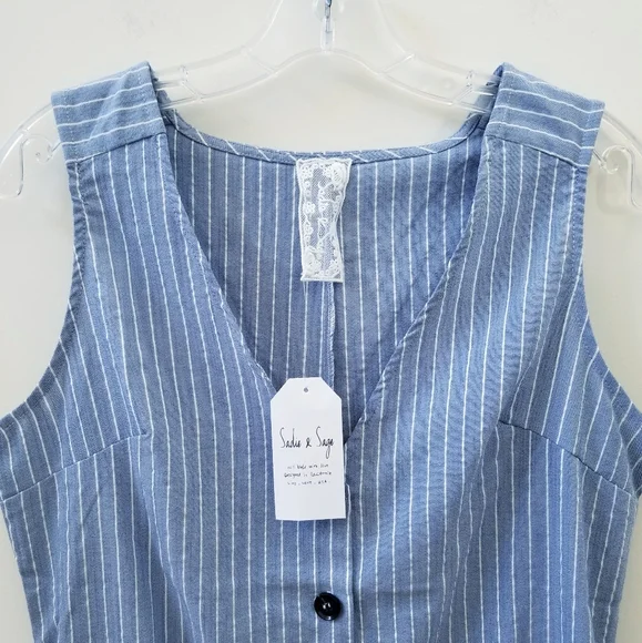 SADIE & SAGE Blue Journey Stripe Romper Size M - Picture 5 of 8